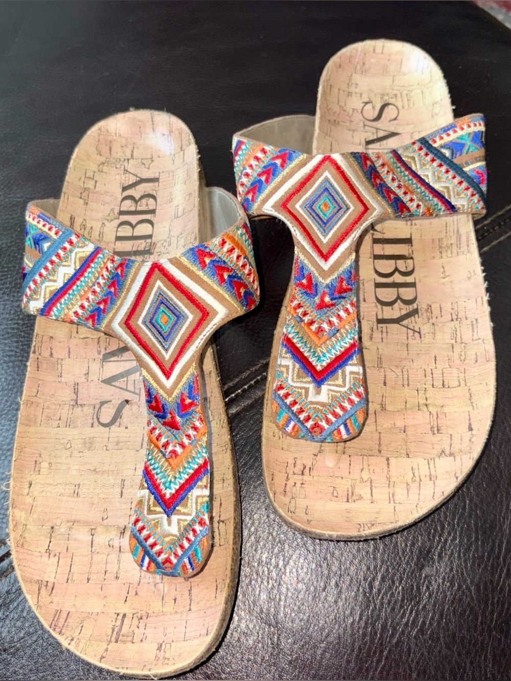 Sam & Libby Multicolor Embroidered Cork Thong Sandals - SIZE 10